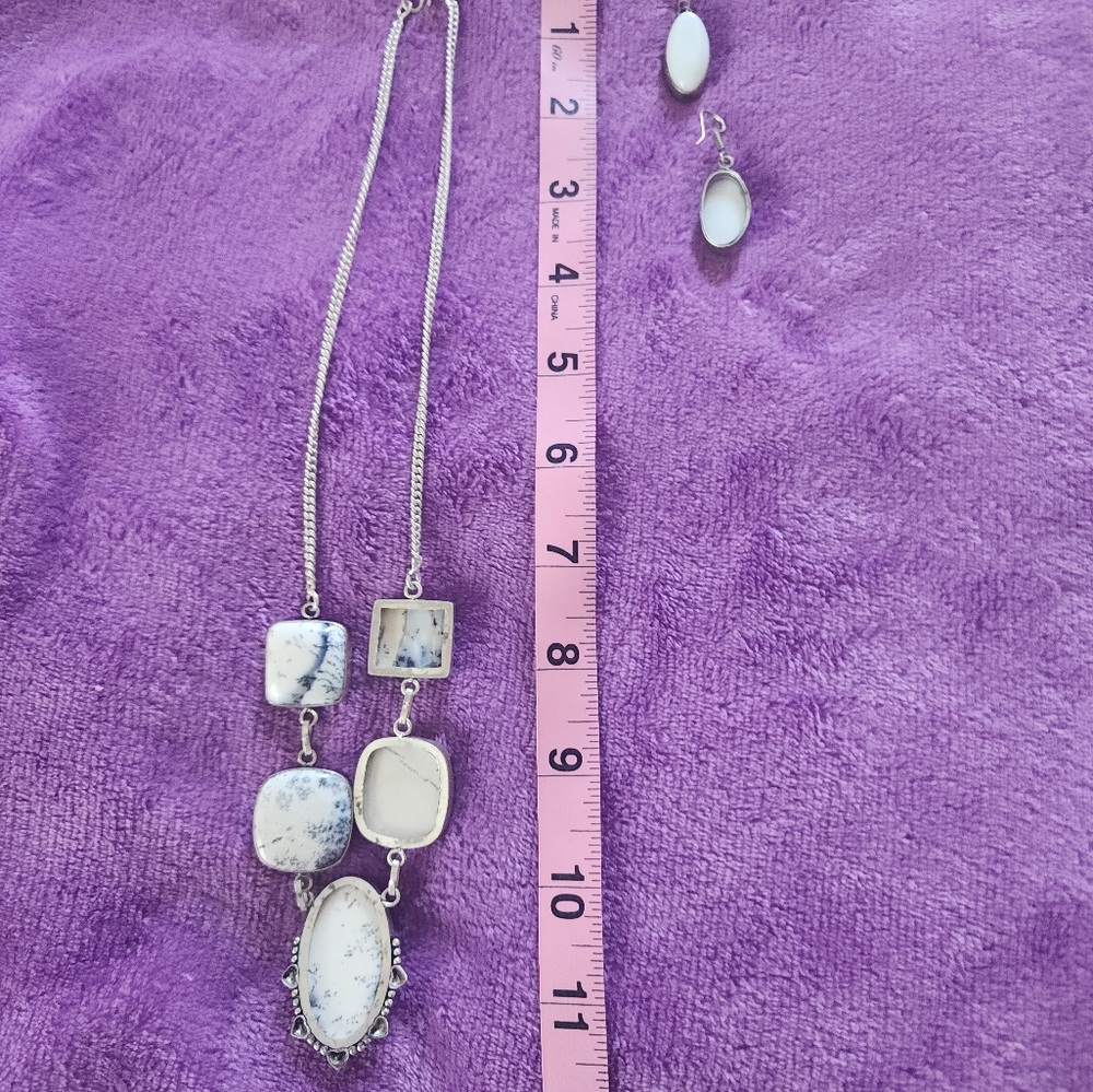 Elegant Silver and White Stone Necklace and Earring Set